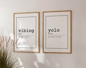 Funny Slang Wall Art Set, Toronto Slang, Slang Definition Set, Printable Slang Word Wall Art, Tik-Tok Wall Art, Gen-Z Decor, Vibing, Boujee