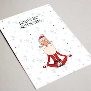 Linda tarjeta de Navidad de yoga, tarjeta imprimible, tarjeta de Santa Yoga, Namaste y felices fiestas, tarjeta de Navidad simple, felices fiestas simples, mínimo