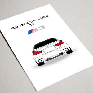 BMW F80 M3 Printable Card, You Mean the World to M3, BMW Card, M3, BMW Valentines Day Card, Car Lover Car, bmw F80 lover card image 1