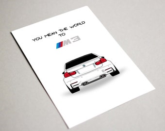 Tarjeta imprimible BMW F80 M3, Te refieres al mundo para M3, Tarjeta BMW, M3, Tarjeta del Día de San Valentín BMW, Coche amante del coche, Tarjeta amante bmw F80