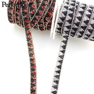 HOT FIX zigzag colourful beaded trim multicolour rhinestone edging silver sparkle Applique iron glue on Dance shoe belt bag Embellishment