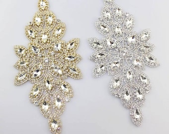 AB gold rhinestone silver dress applique bridal wedding sash neckline trim sparkling diamante Sew on sparkle Prom dance costume decoration
