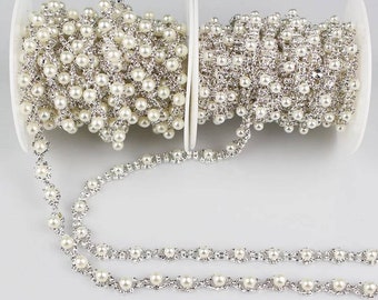 Garniture de perles en strass de 1 à 5 yards de strass APPLIQUE DE mariage en argent à coudre sur une chaîne à coudre