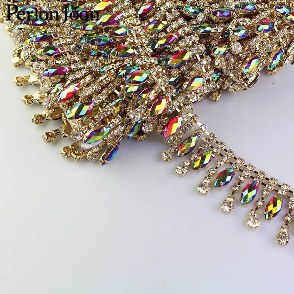 TASSEL drop sash AB 1 Yard Gold Clear Rhinestone Trim DIAMANTE Etsy