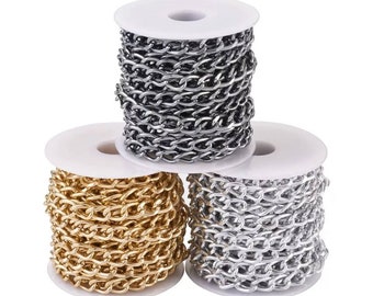 Metal curb Chain 5-10 metres belt link aluminium APPLIQUE bracelets jewellery necklace meter bag jeans making waistline costume dress trim