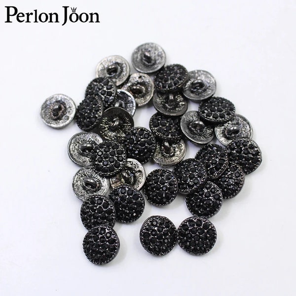 Cercle noir strass 15 mm boutons en métal tige ronde strass scintillant costume robe vêtements vêtement tricot décoration embellissement