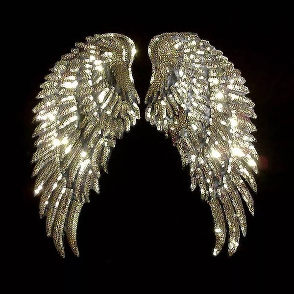HOTFIX Angel wings patch sequin hot fix applique clothing iron on bag badge wing shape sparkling dress dance jacket jeans bag clothes making