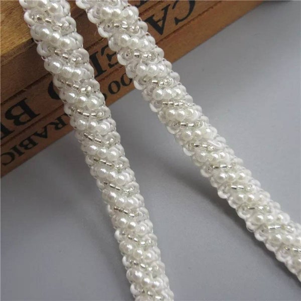 pearl beaded trim for dress straps edging waistline neckline Simple classic band ribbon sew WEDDING Bridal bag shoe decoration Embellishment