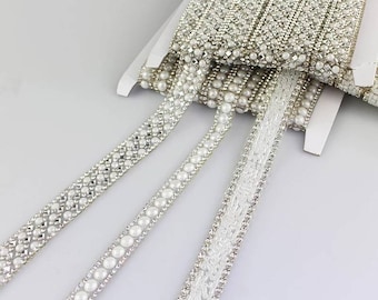 Hot fix PERLA 1-5 YARDS strass Fascia da sposa applique bordo bordatura semplice perline stirare su abito da ballo indumento abbellimento