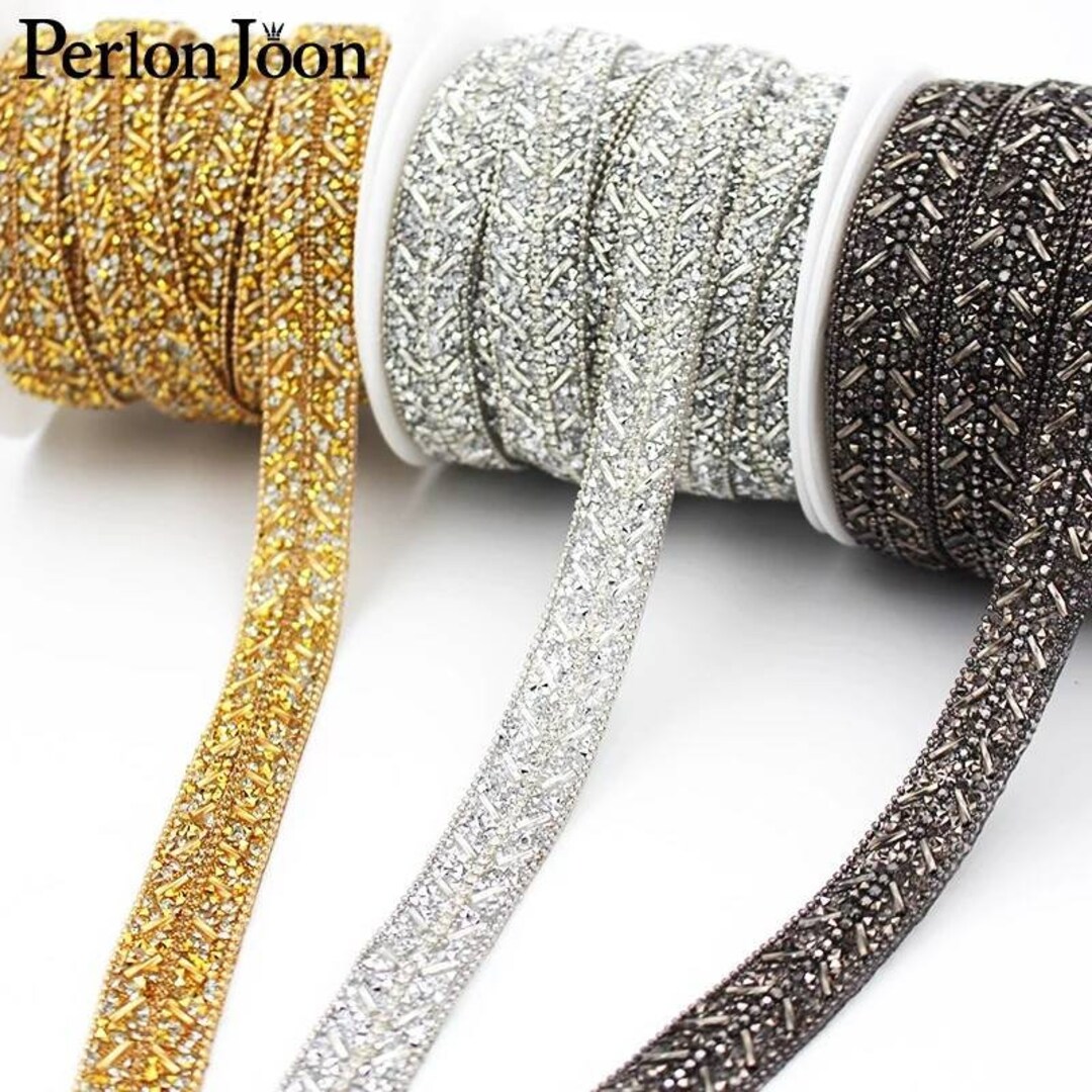 1 Yard Pearl Rhinestone Tape Ribbon Glass Crystal Iron On Shoes Clothing  Decor