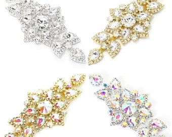 Rhinestone flower APPLIQUE Trim Wedding Sash hair Silver gold AB sew on Bridal Prom dance costume dress garment decoration Embellishment