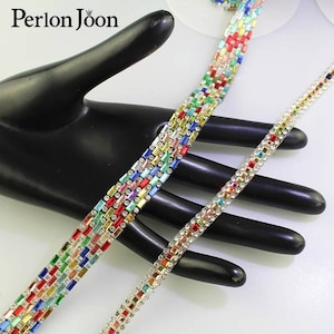 Hot fix multicolorido 1-5 METROS guarnição colorido brilhante strass borda de vidro cluster aplique cola de ferro em vestido de dança enfeite de vestuário
