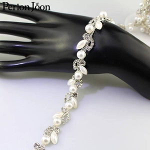 Pearl rhinestone trim 1-5 YARDS diamante APPLIQUE Wedding bridal dress gown Sew on sparkling chain Prom dance costume garment decoration