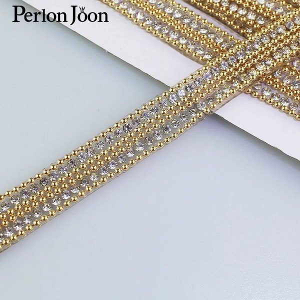 HOTFIX or perles strass 1-5 YARDS bordure métallique scintillant Applique fer sur danse robe de bal vêtement chaussures ceinture sac embellissement