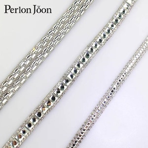 HOT FIX glass 1-5 YARDS rhinestone silver belt edge edging Trim Diamante Simple sash wedding Applique iron on costume garment Embellishment