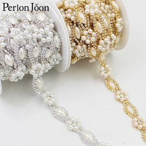 Fiore di perla strass forma 1-5 YARDS Cintura da sposa fascia sottile finitura semplice classica catena APPLIQUE Cucire su indumento costume