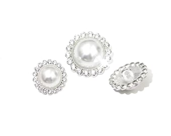 Bottoni PERLA STRASS 10PZ 16-21 mm gambo rotondo Semplice classico SPOSA Abito da sposa argento scintillante indumento maglia Abbellimento