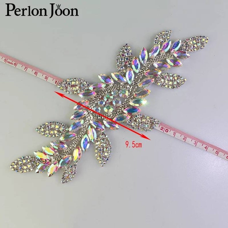 AB Rhinestone Leaf APPLIQUE Diamante Trim Wedding Silver Sew Etsy