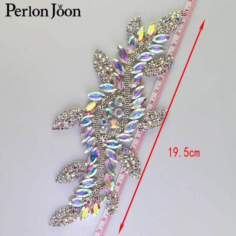 AB Rhinestone Leaf APPLIQUE Diamante Trim Wedding Silver Sew Etsy