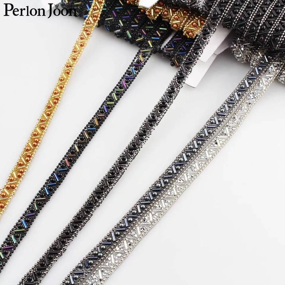HOT FIX beaded 1-5 YARDS Hotfix iron on applique trim edge edging Sash black gold silver navy multicolour belt waistline dress Embellishment
