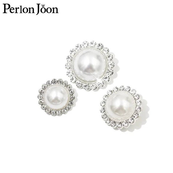 Buttons PEARL RHINESTONE 1.6-2cm shank round Diamante Simple WEDDING Bridal Dance costume dress garment knitting decoration Embellishment