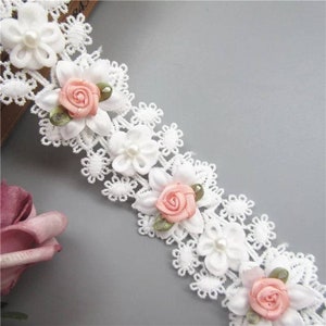 FLEUR Floral TRIM dentelle applique rose pêche Ruban robe ceinture bébé berceau berceau rideaux net joli pastel Coudre sur la décoration de costume de danse