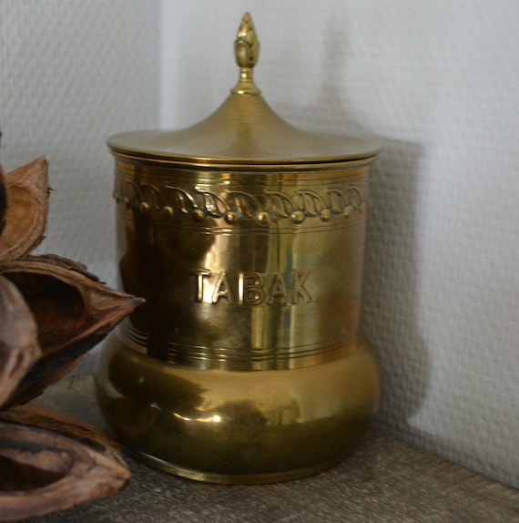 Vintage Brass Tobacco Jar, With Band Of Cherries,