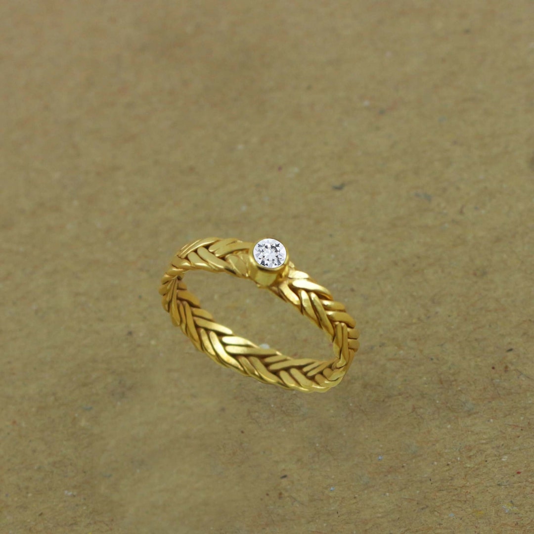 Twist Ring Brass With Cz Gemstone Ring. Braid Handmade Ring. Minimalist