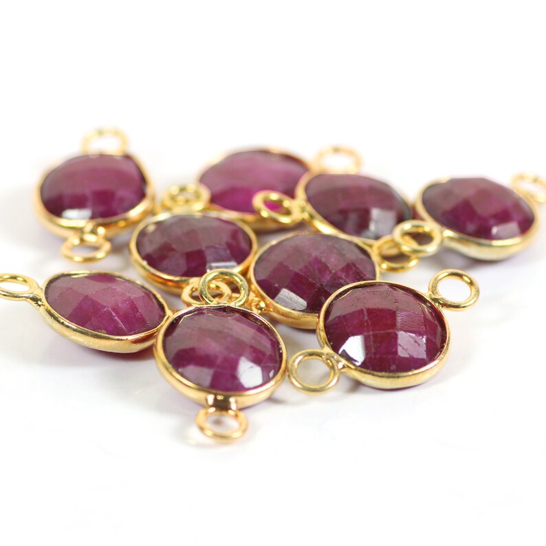 Dyed Ruby Stone 10 MM Round Bezel Connector Double Bail Loop