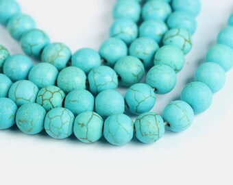 Round Bead Necklace Genuine Natural Blue Turquoise Gemstone Bead Necklace - 18", Round Beads, Silver Plated, Handmade Turquoise Beads 4mm - Foto 6