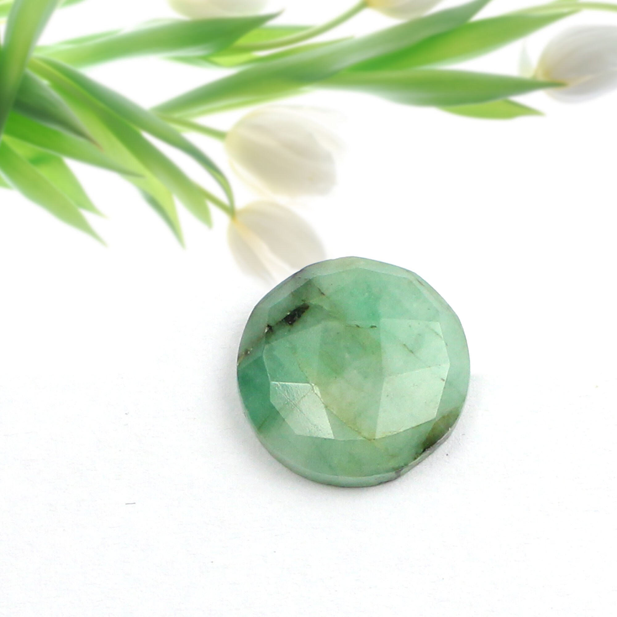Natural Emerald Precious Gemstone 14 mm Round Cut flat | Etsy