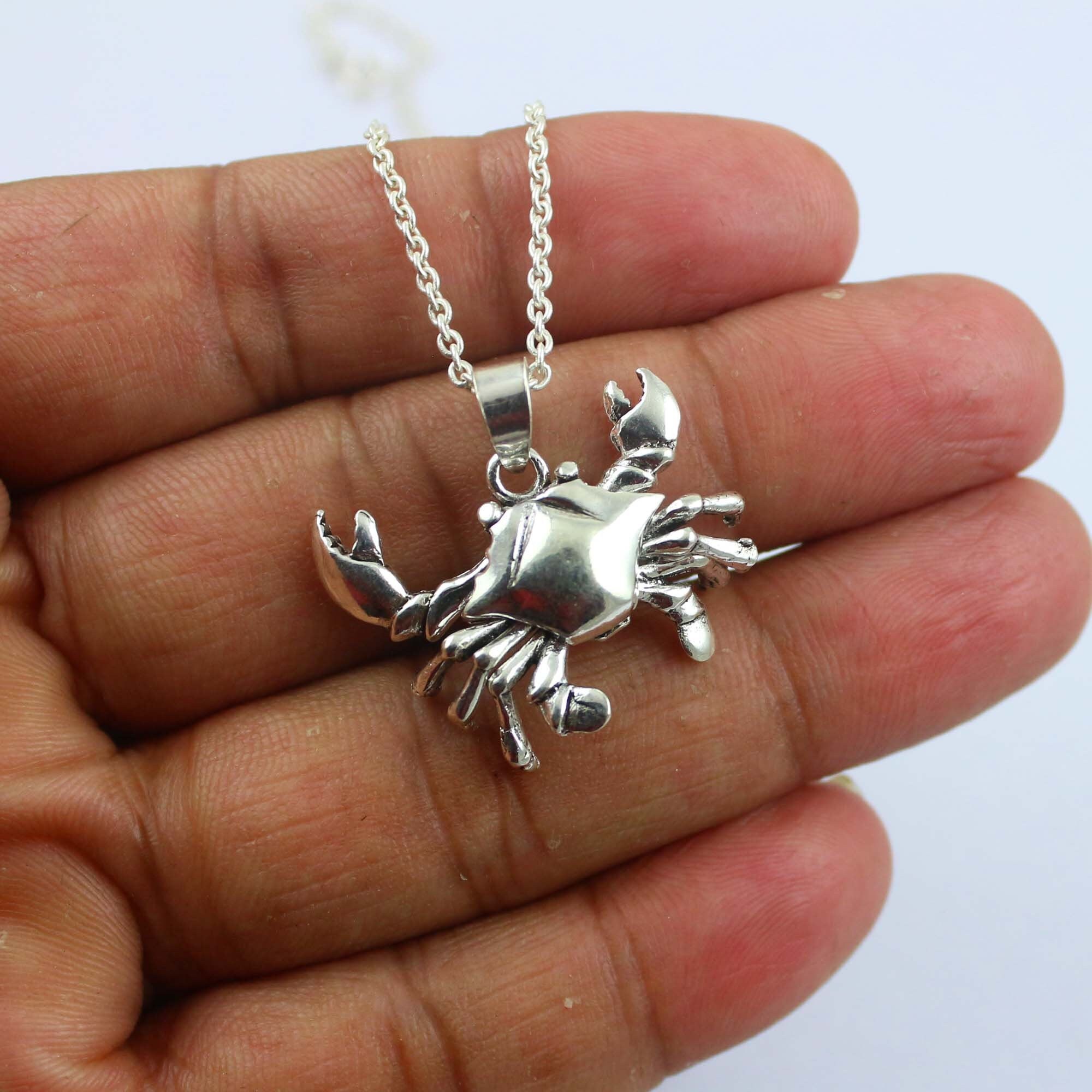 Sterling Crab Necklace Pendant Cancer crabs silver pendant Etsy