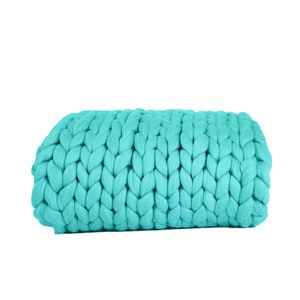 Turquoise Chunky Knit Blanket, Turquoise Super Chunky Knit Throw, Giant Knit Blanket, Turquoise Merino Wool Blanket, Wedding Turquoise Gift