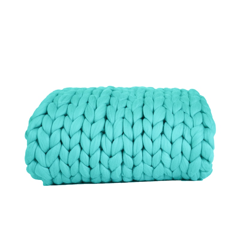Turquoise Chunky Knit Blanket, Turquoise Super Chunky Knit Throw, Giant