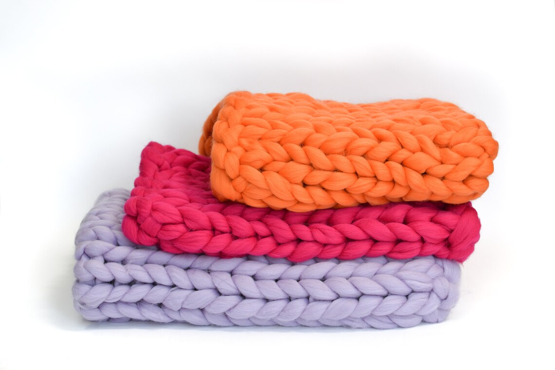 Orange Chunky Knit Blanket Orange Super Chunky Knit Throw Etsy
