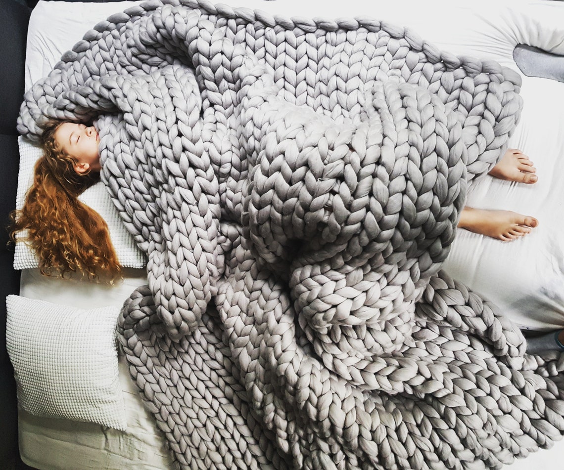 Gray Chunky Knit Blanket Gray Chunky Knit Throw Giant Knit Etsy