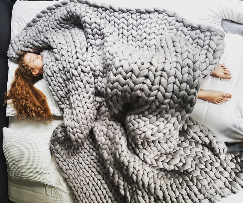 Gray Chunky Knit Blanket Gray Chunky Knit Throw Giant Knit Etsy