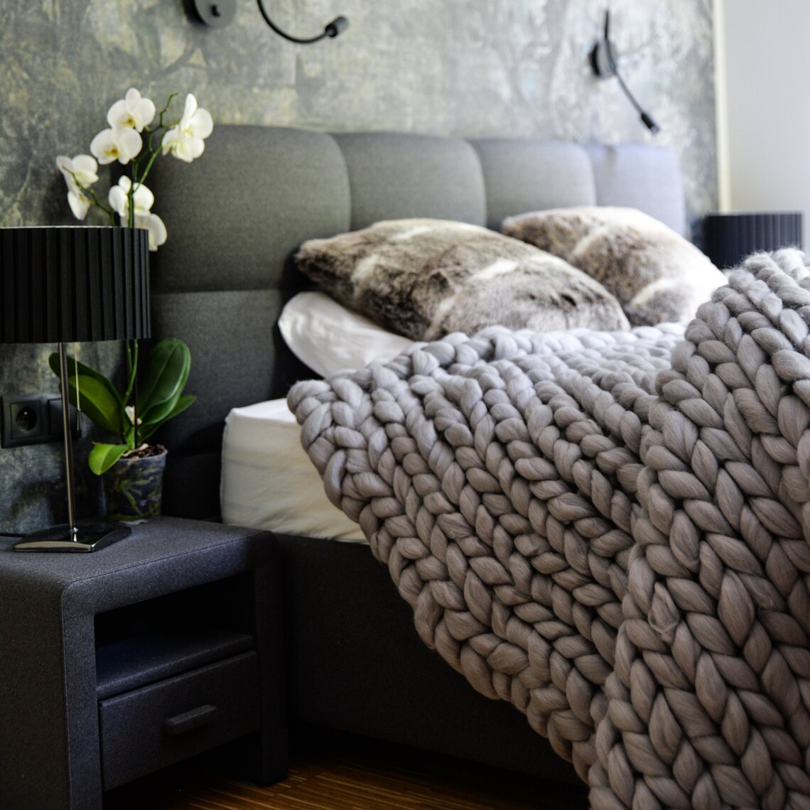 Gray Chunky Knit Blanket Gray Chunky Knit Throw Giant Knit Etsy