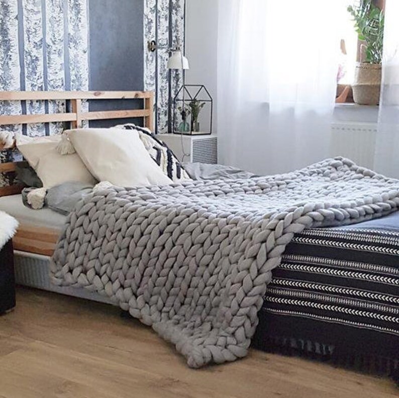 Gray Chunky Knit Blanket Gray Chunky Knit Throw Giant Knit Etsy