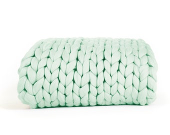 Jeté en grosse maille menthe, couverture en grosse maille menthe, couverture en laine menthe, couverture en tricot pour bras menthe, couverture en tricot géant, couverture en laine verte