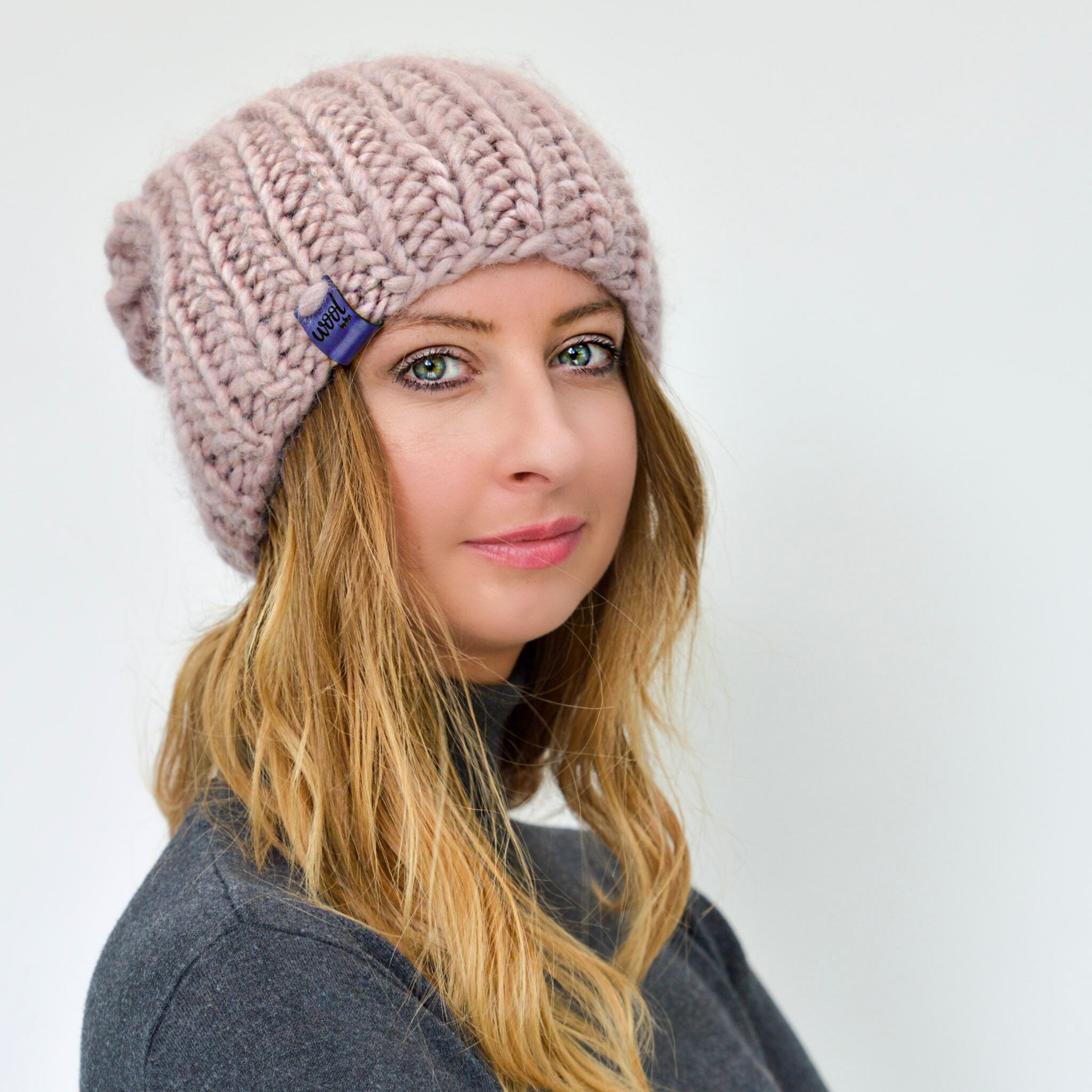 Dusty Pink Wool Beanie Slouchy Hand Knit Pink Wool Beanie Etsy