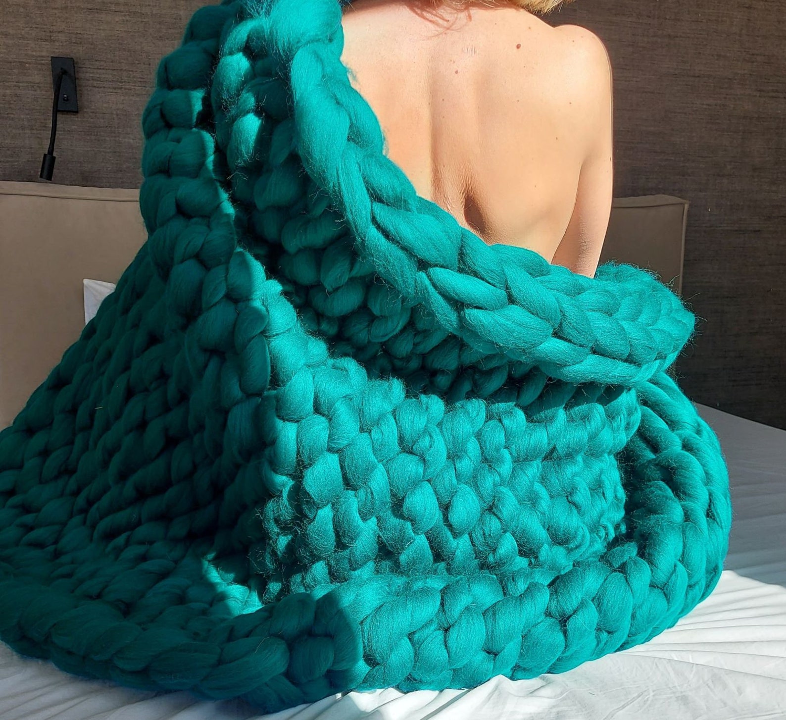 Emerald Green Knit Blanket, Green Blanket, Emerald Green Merino Wool