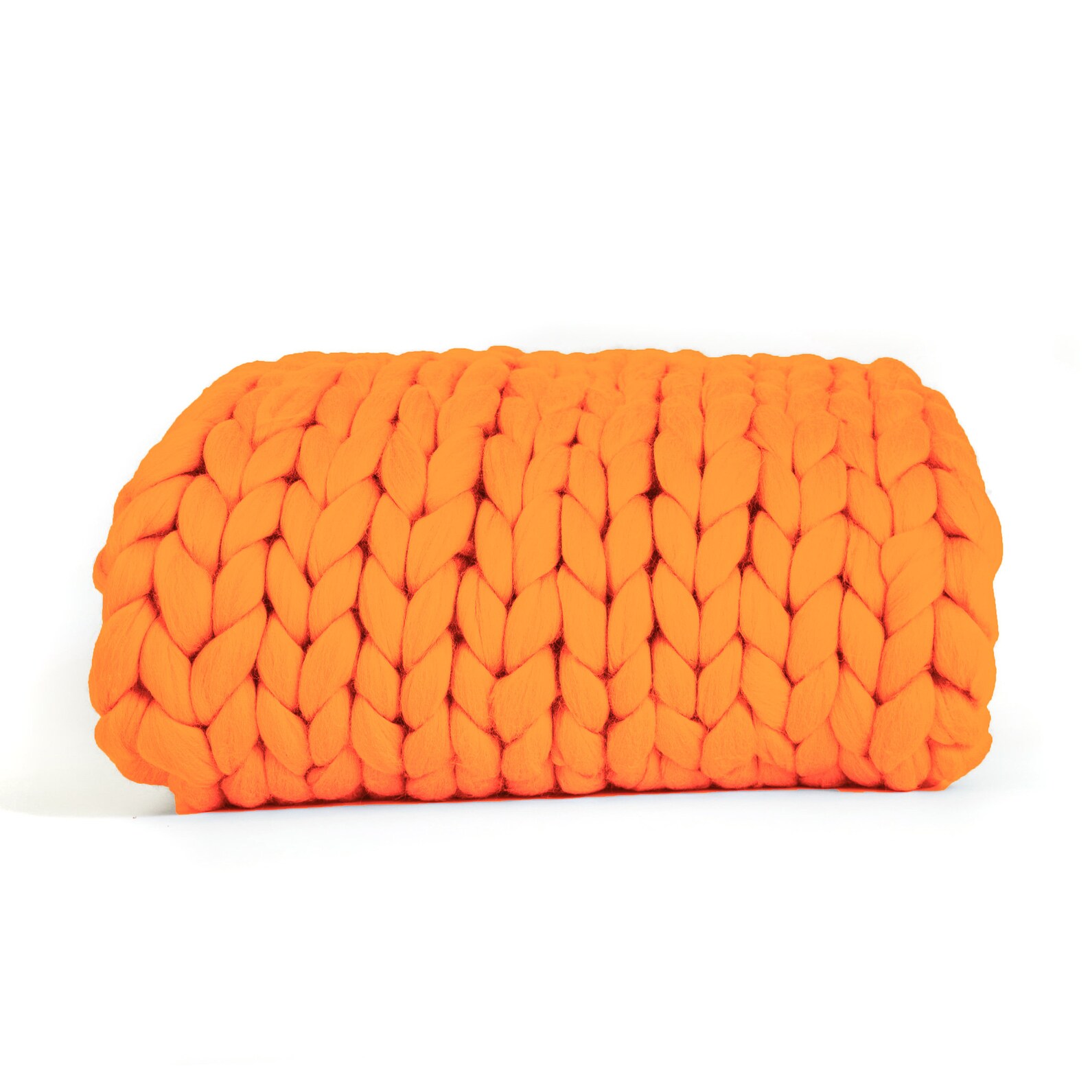 Orange Chunky Knit Blanket, Orange Super Chunky Knit Throw, Giant Knit