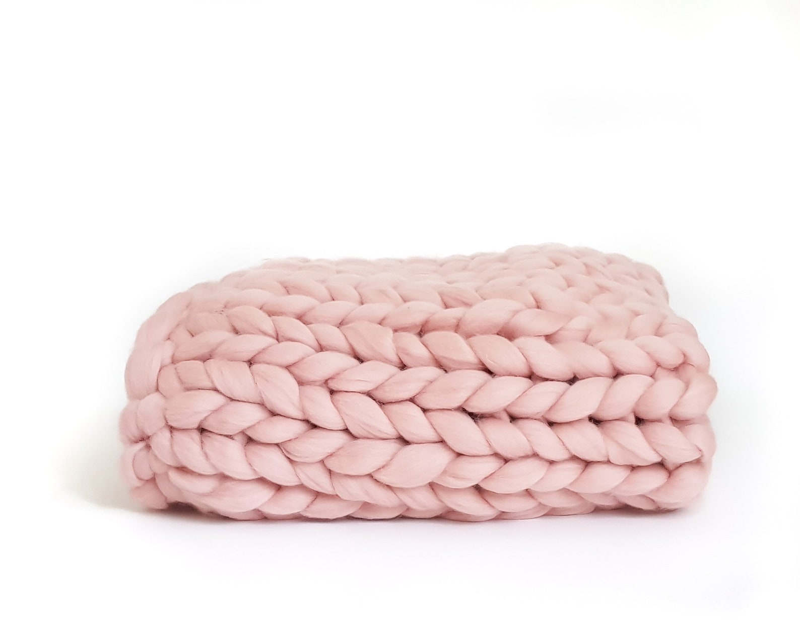 Pastel Pink Chunky Blanket, Super Chunky Knit Throw, Giant Knit Blanket, Merino Wool Pink