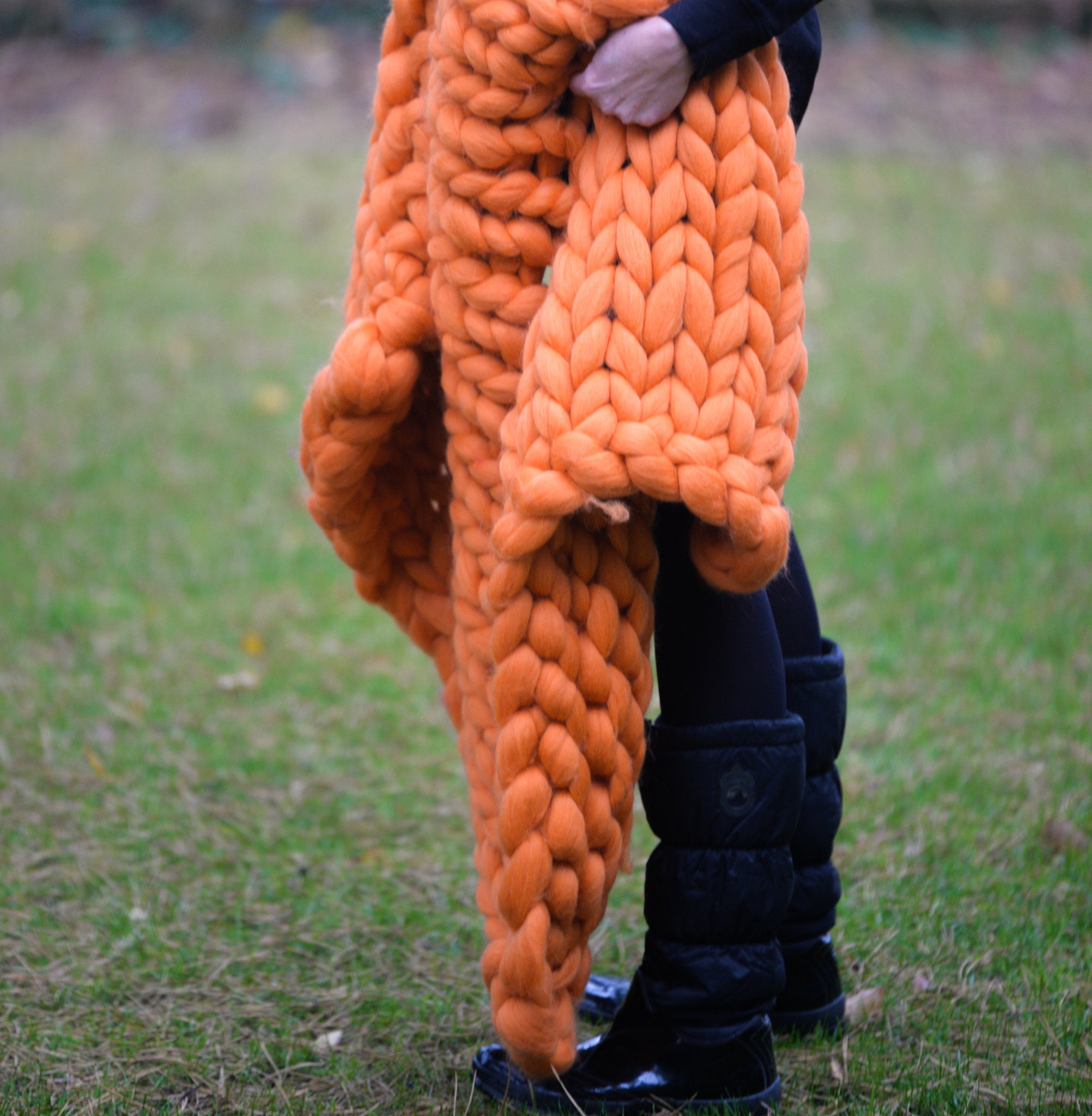 Orange Chunky Knit Blanket Orange Super Chunky Knit Throw Etsy