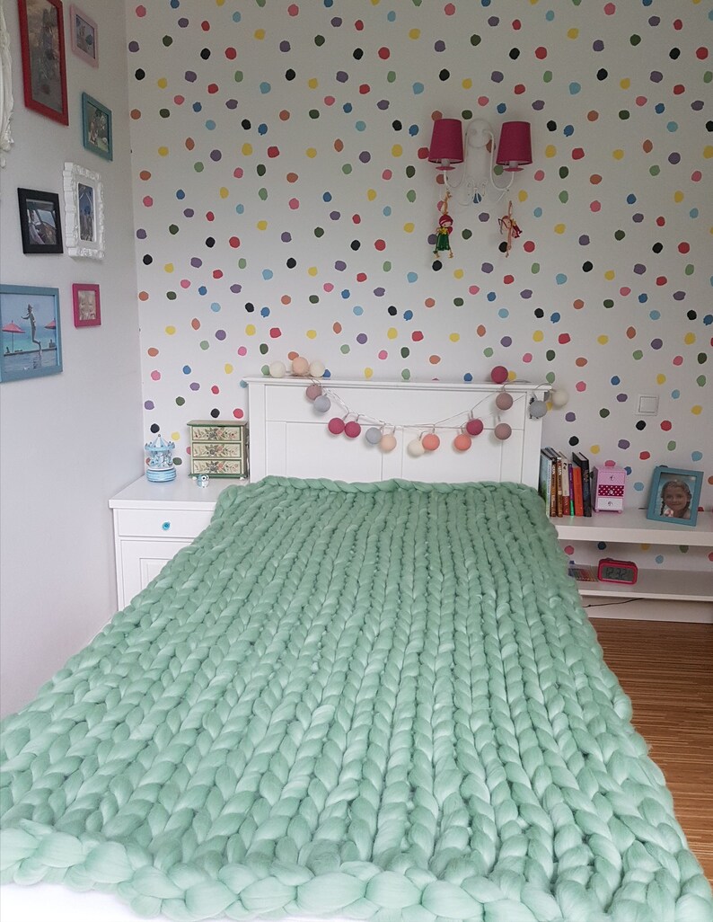 Turquoise Chunky Knit Blanket, Turquoise Super Chunky Knit Throw, Giant Knit Blanket, Turquoise