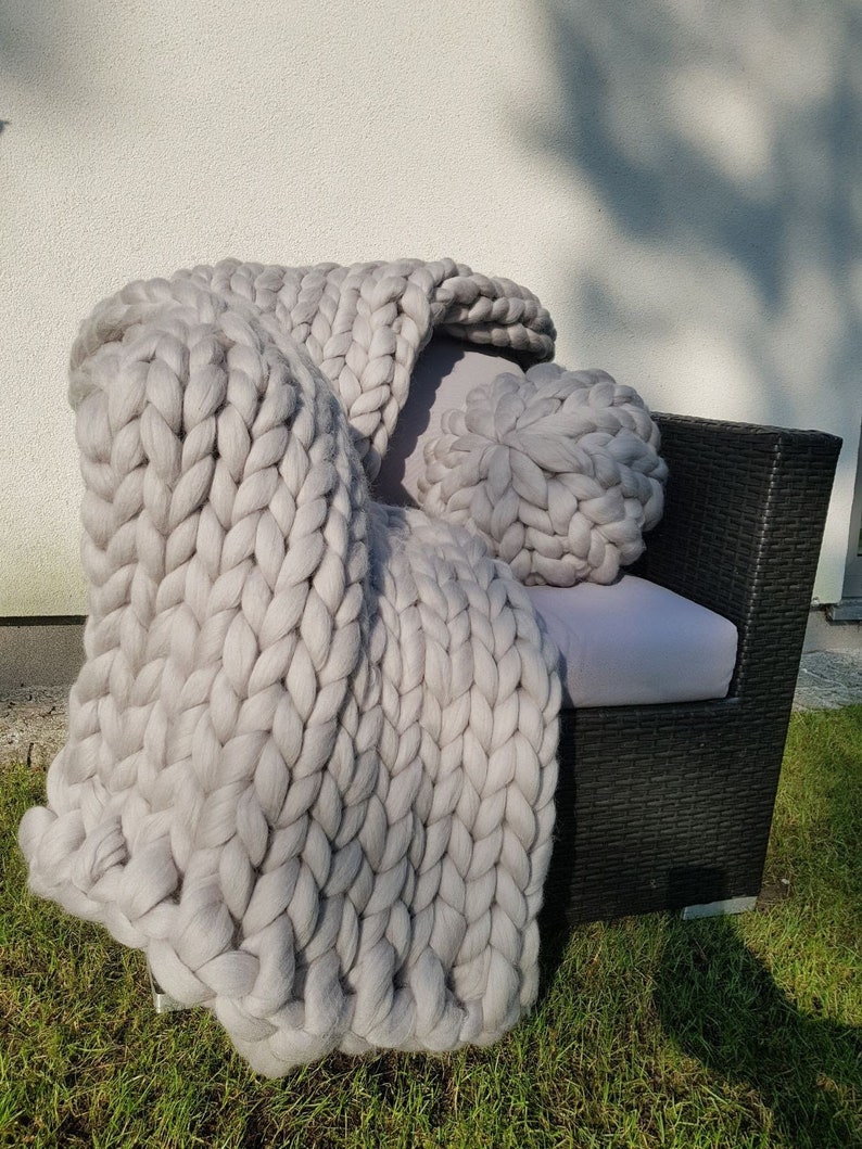 Gray Chunky Knit Blanket Gray Chunky Knit Throw Giant Knit Etsy