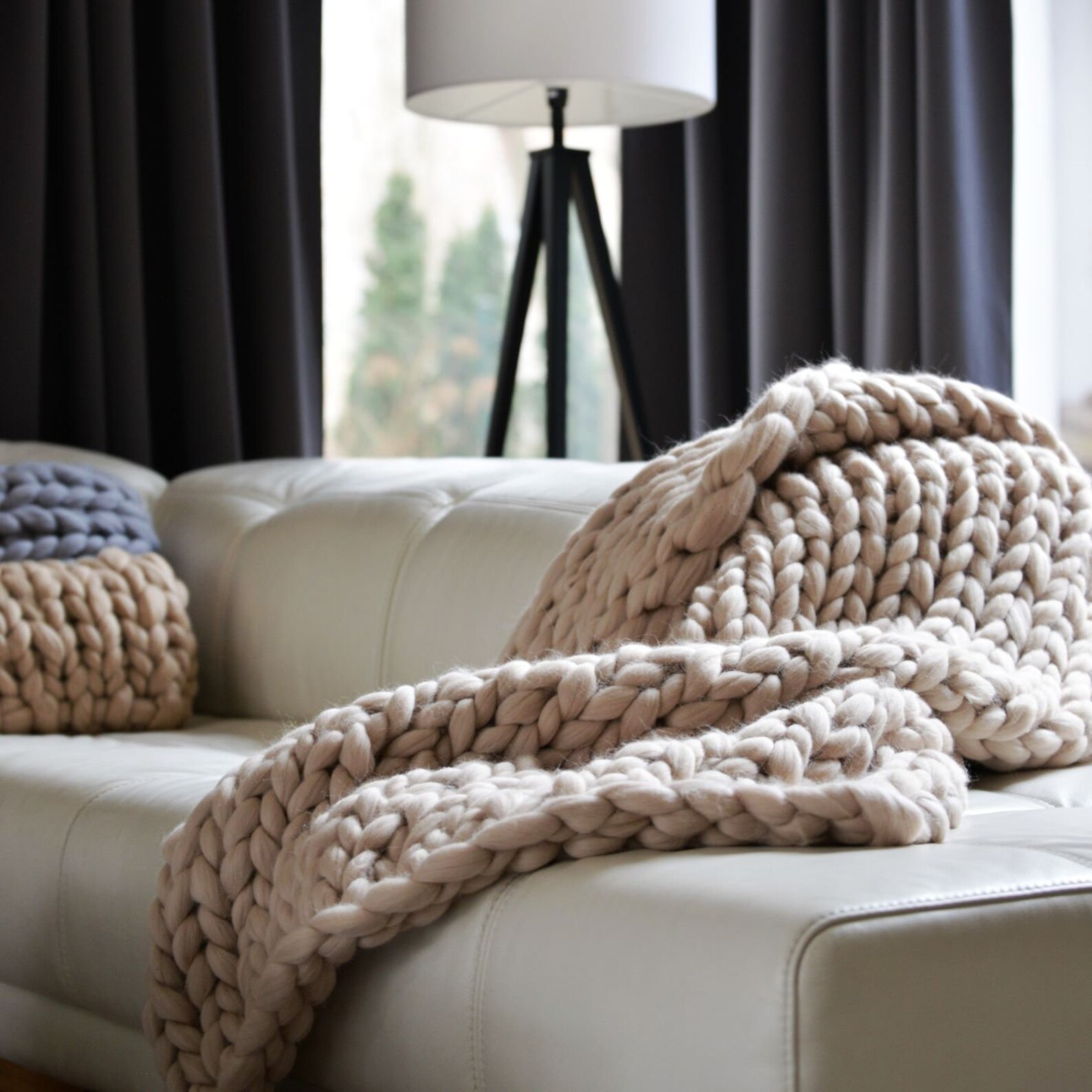 Beige Chunky Knit Blanket Beige Chunky Knit Throw Giant Knit Etsy
