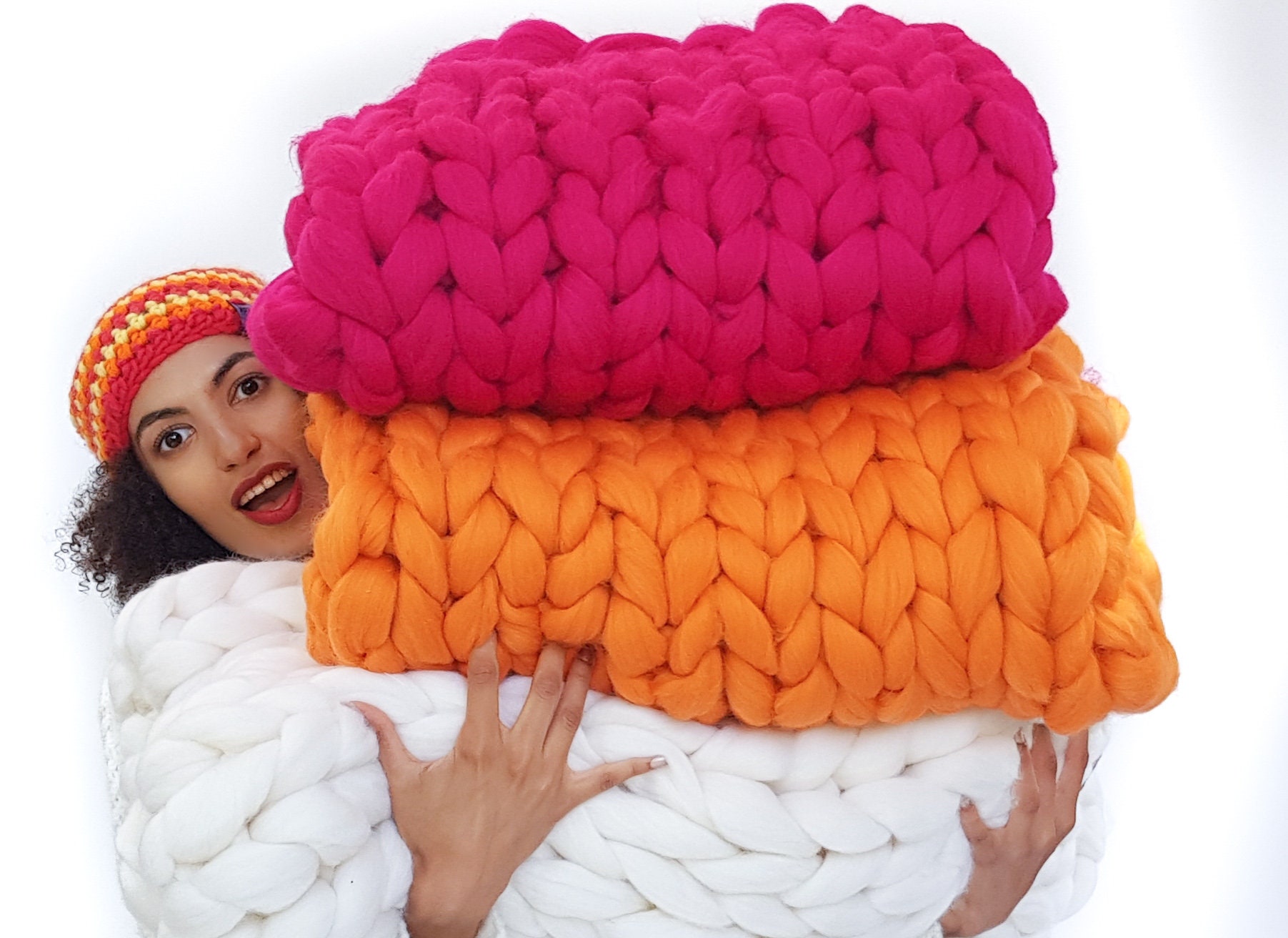 Orange Chunky Knit Blanket Orange Super Chunky Knit Throw Etsy