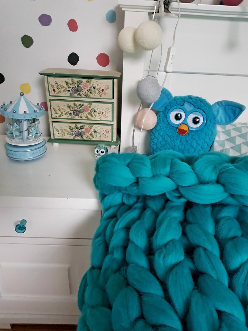 Turquoise Chunky Knit Blanket, Turquoise Super Chunky Knit Throw, Giant Knit Blanket, Turquoise